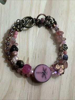 Pink Dragonfly Beaded Bracelet